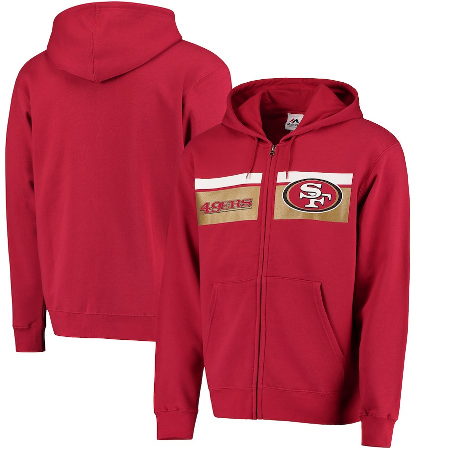 Men's San Francisco 49ers Scarlet Majestic Touchback Full-Zip 2018 NFL Hoodie